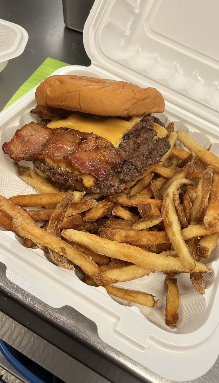 Loaded smash burger combo with crispy fresh-cut fries