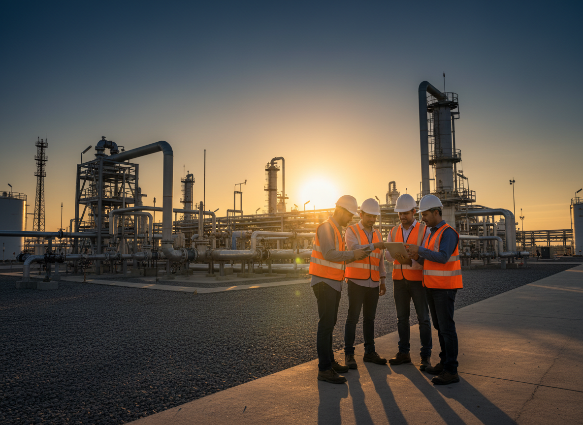 Energy industry professionals collaborating in the field