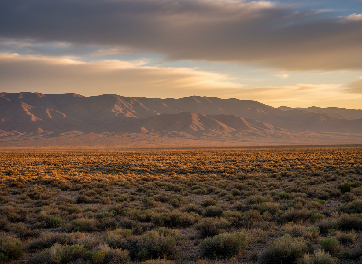 Nevada basin and range desert landscape at sunset