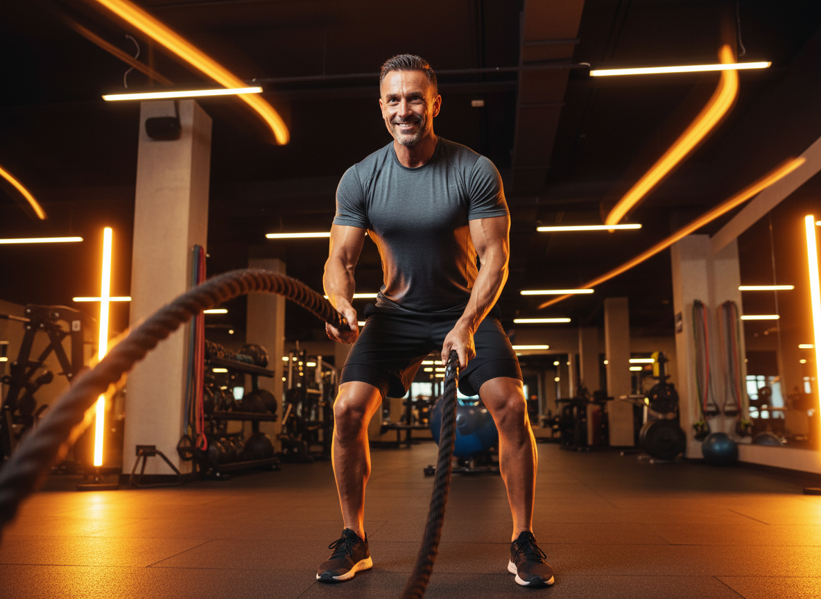 Confident man training