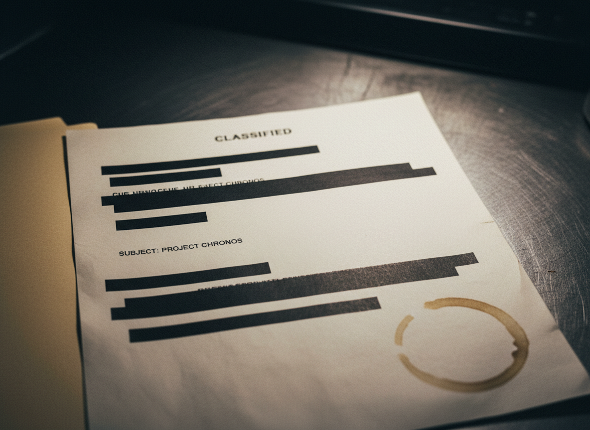 Heavily redacted classified government document