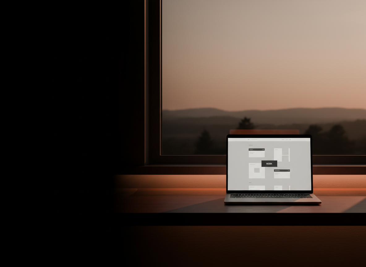 A modern website shown on a laptop in a clean workspace