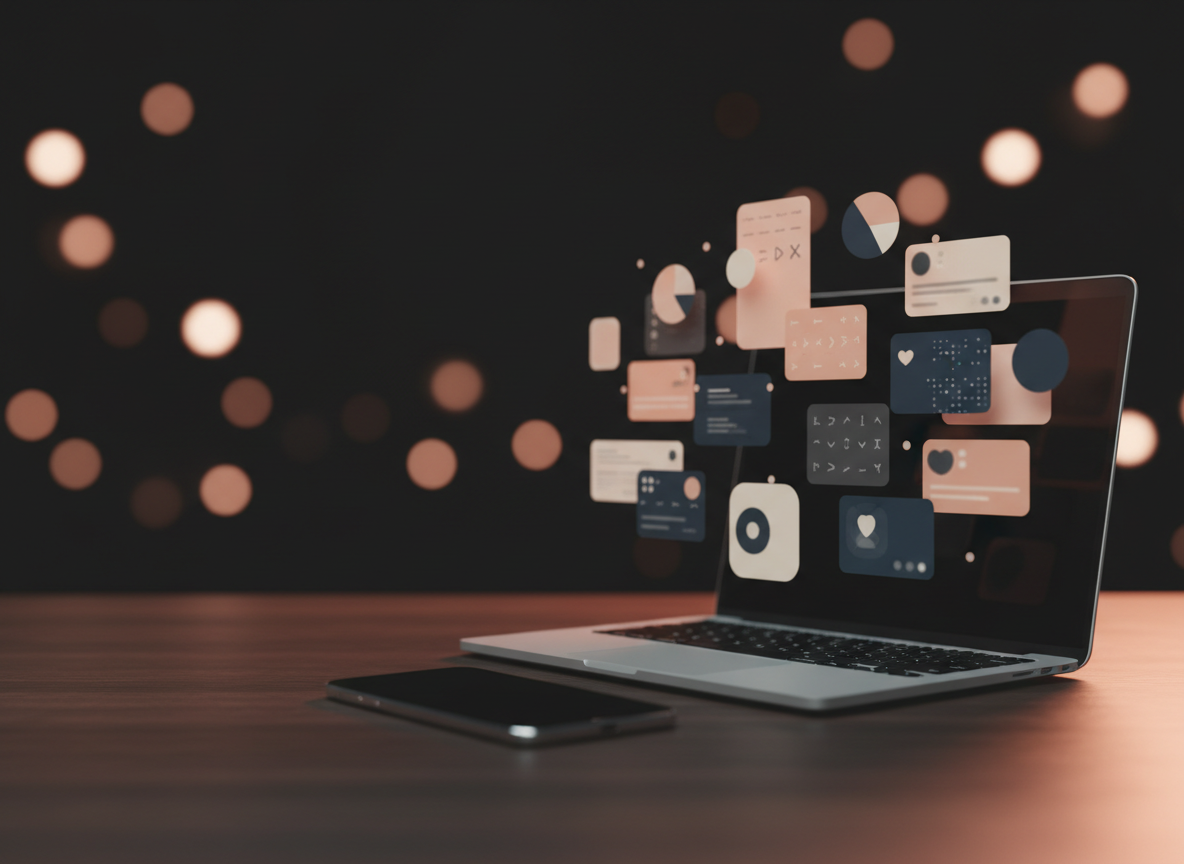 A phone and laptop representing social media content planning