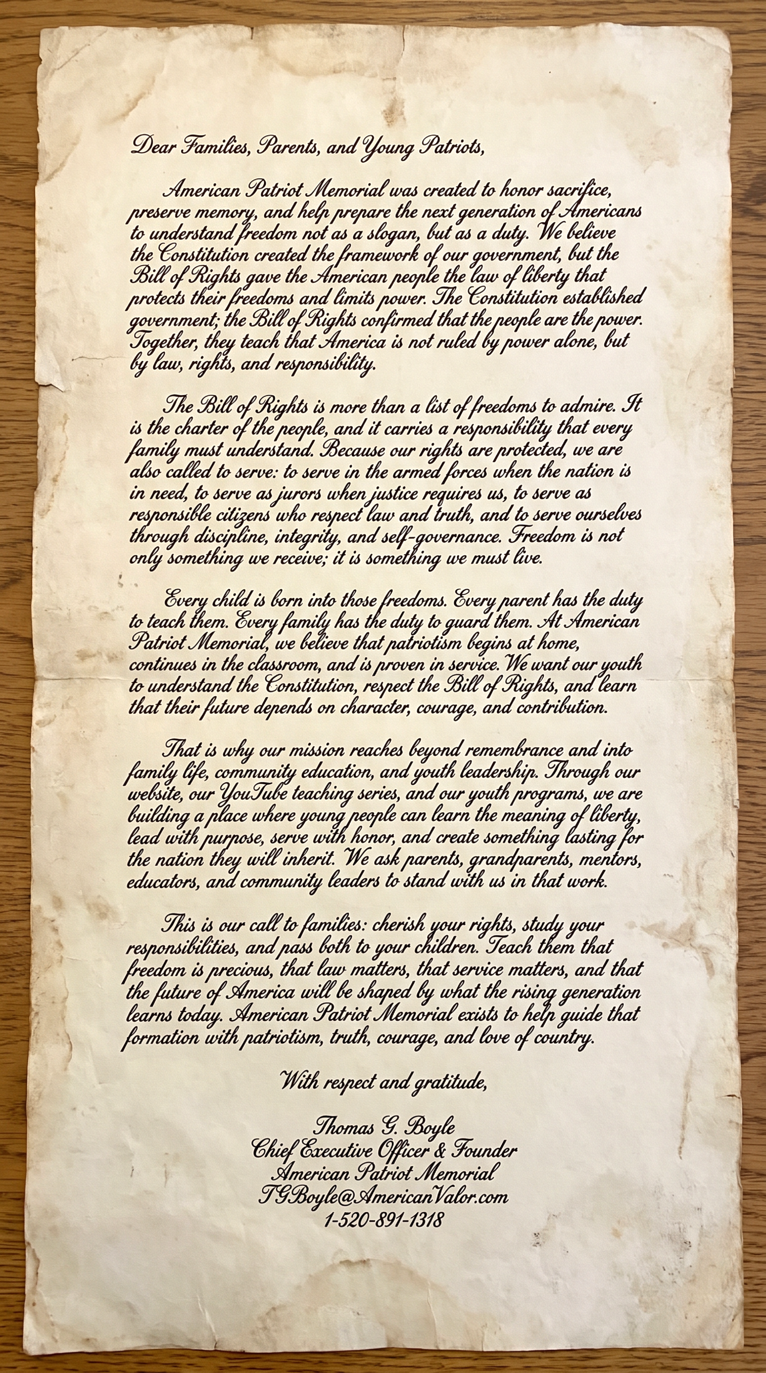 Tom Boyle founder letter