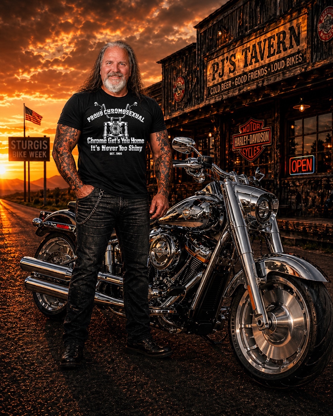 Proud Chromosexual - Chrome Gets You Home, It's Never Too Shiny tee at Sturgis Bike Week