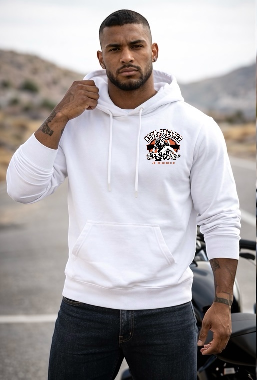 Neck-Breaker Cycles Hoodie - White Front Print