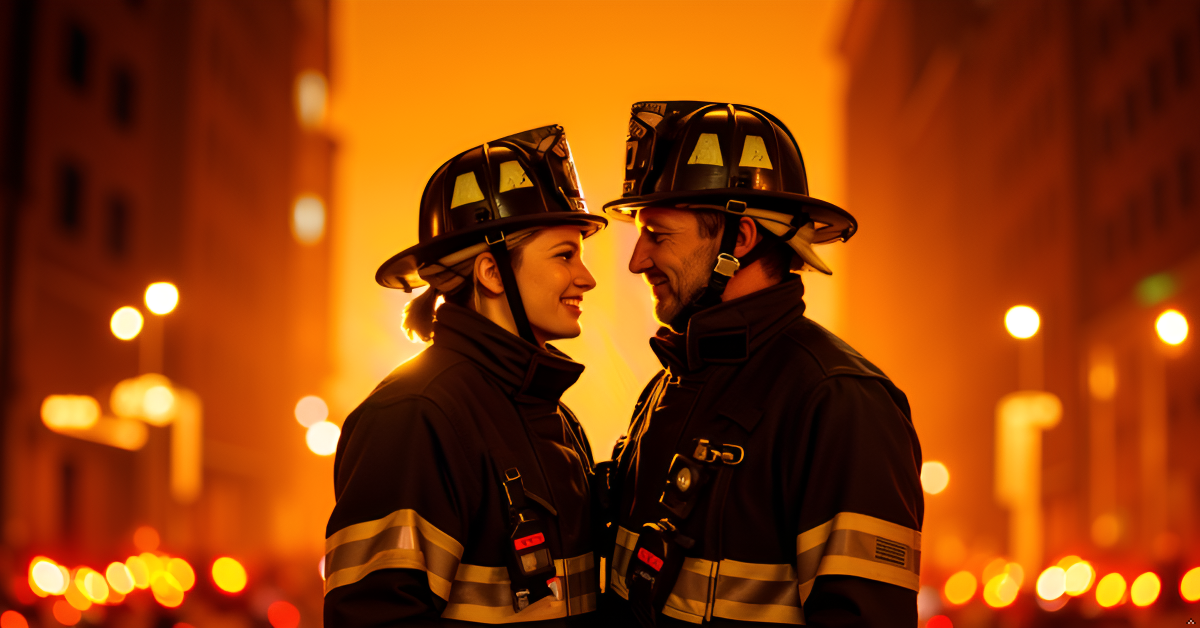 Harper and Colt in full firefighter gear