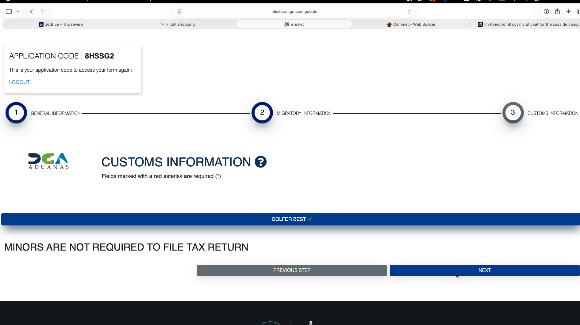Dominican Republic eTicket - Customs Information Section Step 9 - Customs Information Section