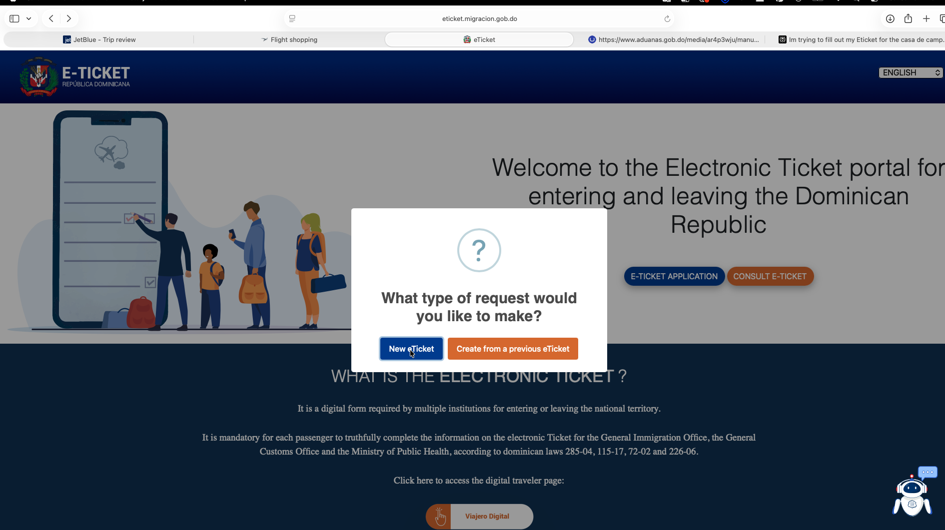 Dominican Republic eTicket - Main Page Step 1 - Main Page