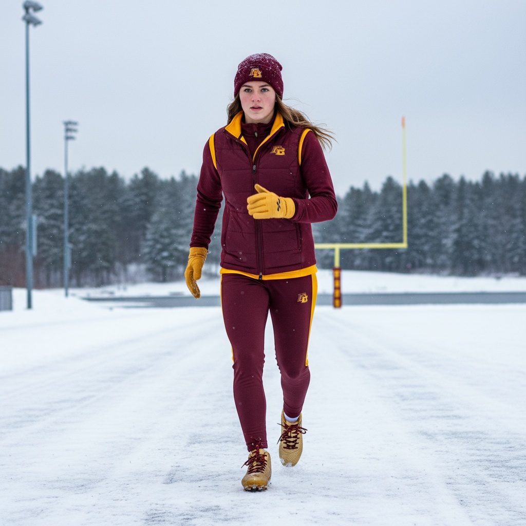 Young athlete training outdoors in winter with proper layering