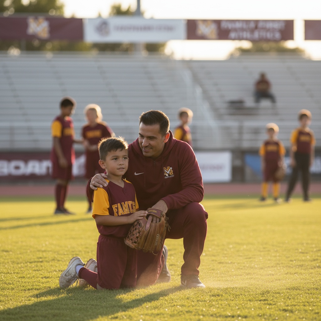 Supportive parent and young athlete sharing positive coaching moment