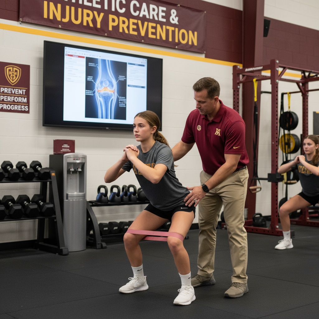 Young athlete receiving injury prevention coaching and proper form training