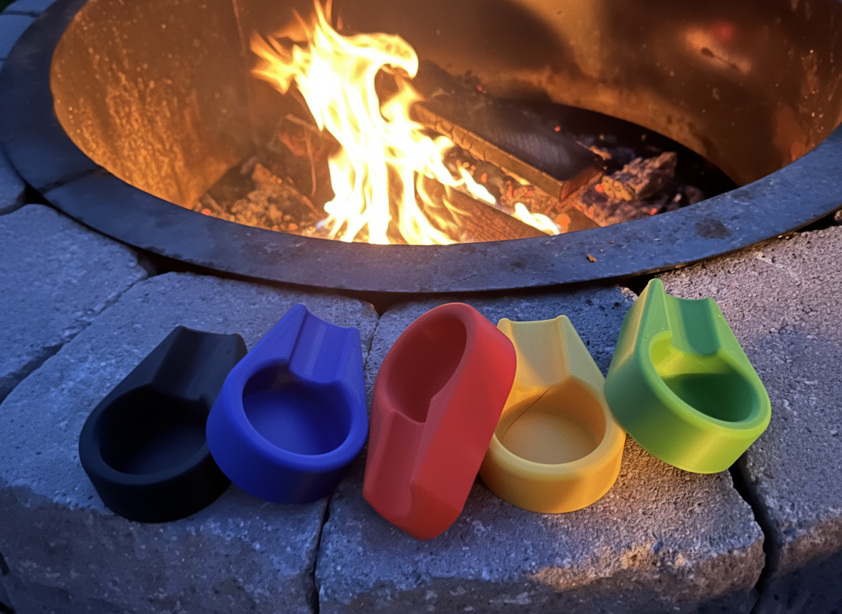All five AshForge Lone Wolf colors by fire pit with flames
