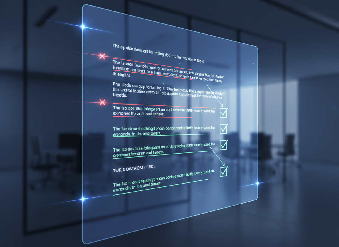 AI-powered error correction interface highlighting legal document issues in real-time