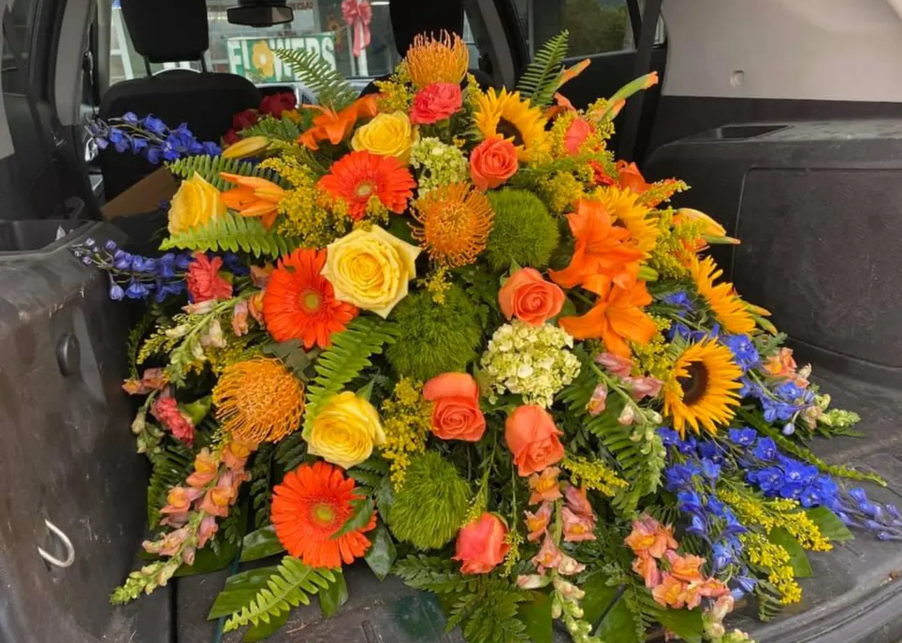Colorful casket spray