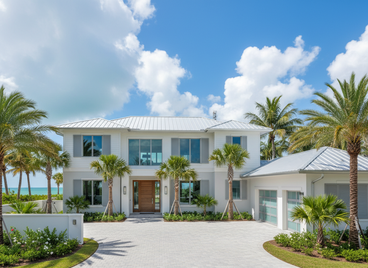 Coastal Florida home exterior with exterior shutters