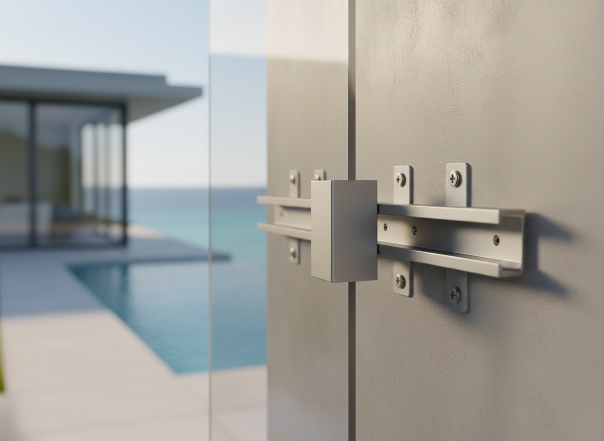 Close-up of hurricane-rated shutter hardware detail