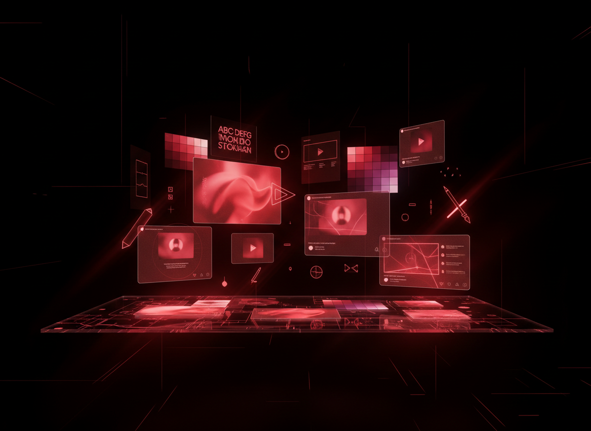 Espacio de trabajo creativo holográfico con diseños y piezas de contenido — JLV Marketing