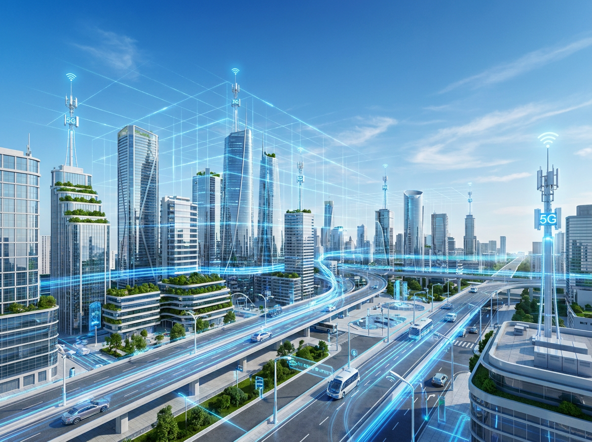 Smart city with 5G and IoT network connections