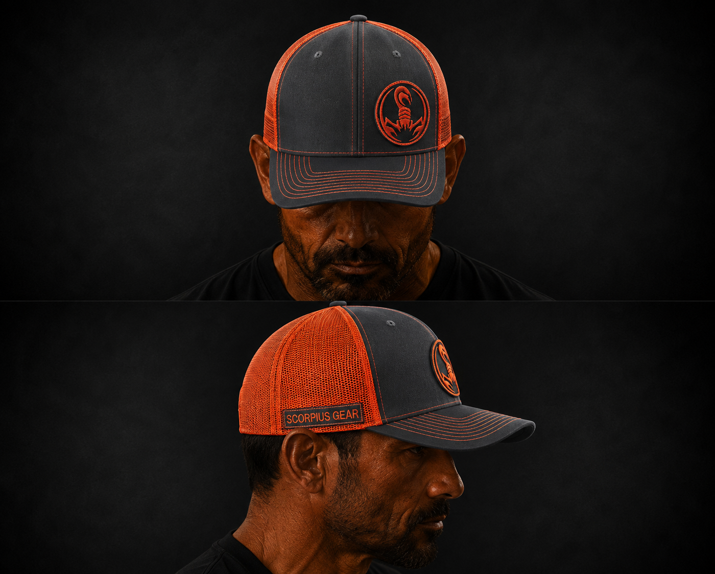 Kamel Trucker Hat — Charcoal Orange