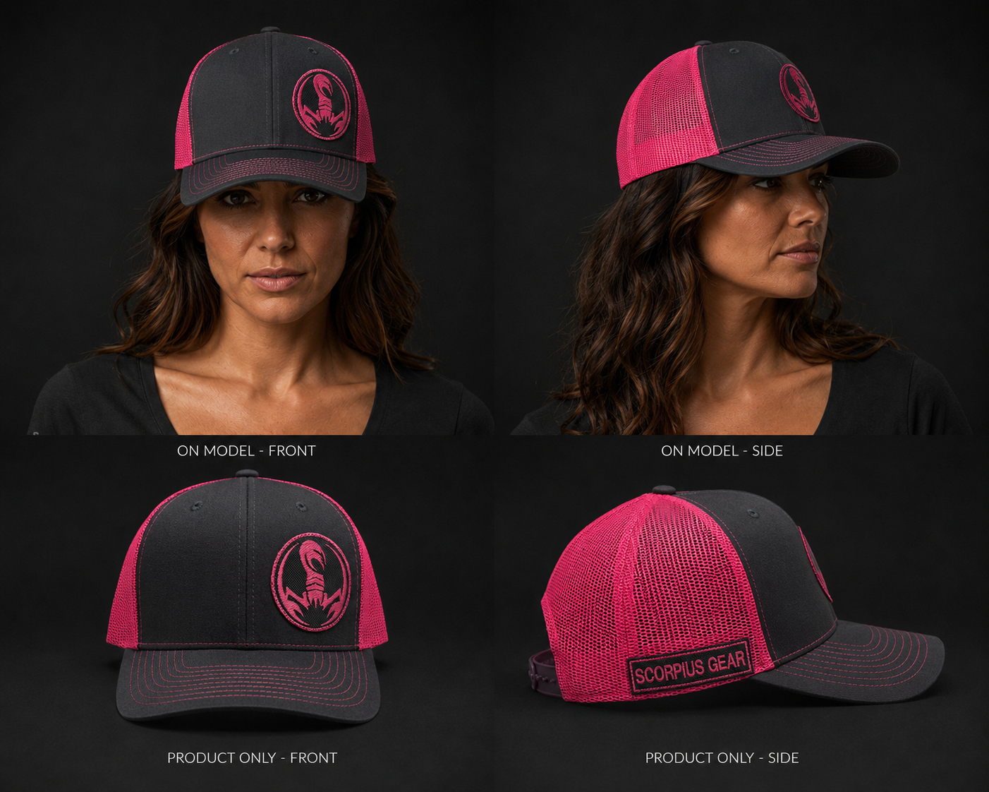 Kamel Trucker Hat — Charcoal Hot Pink