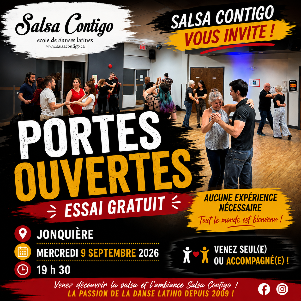 Affiche — Porte ouverte Jonquière — Mercredi 9 septembre 2026 à 19 h 30 — Essai gratuit