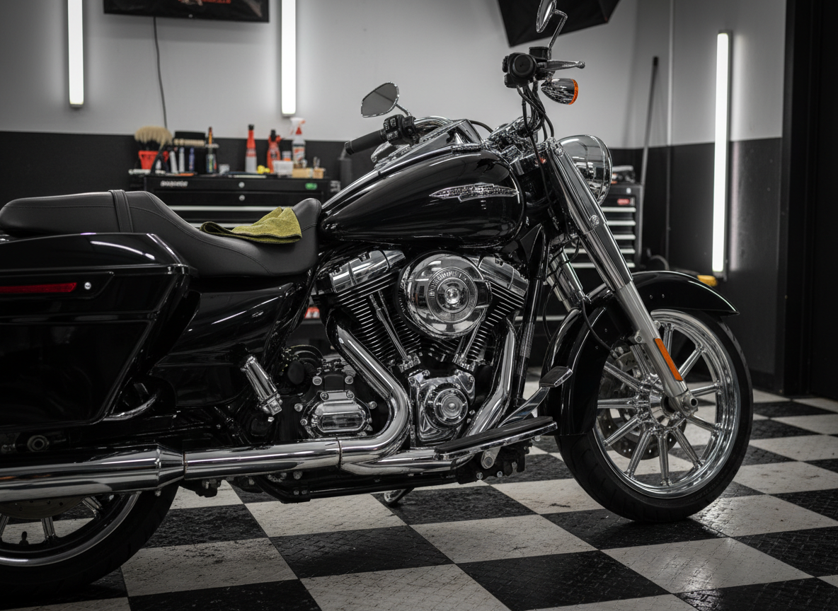 Harley Davidson - ceramic coated deep black finish with polished chrome