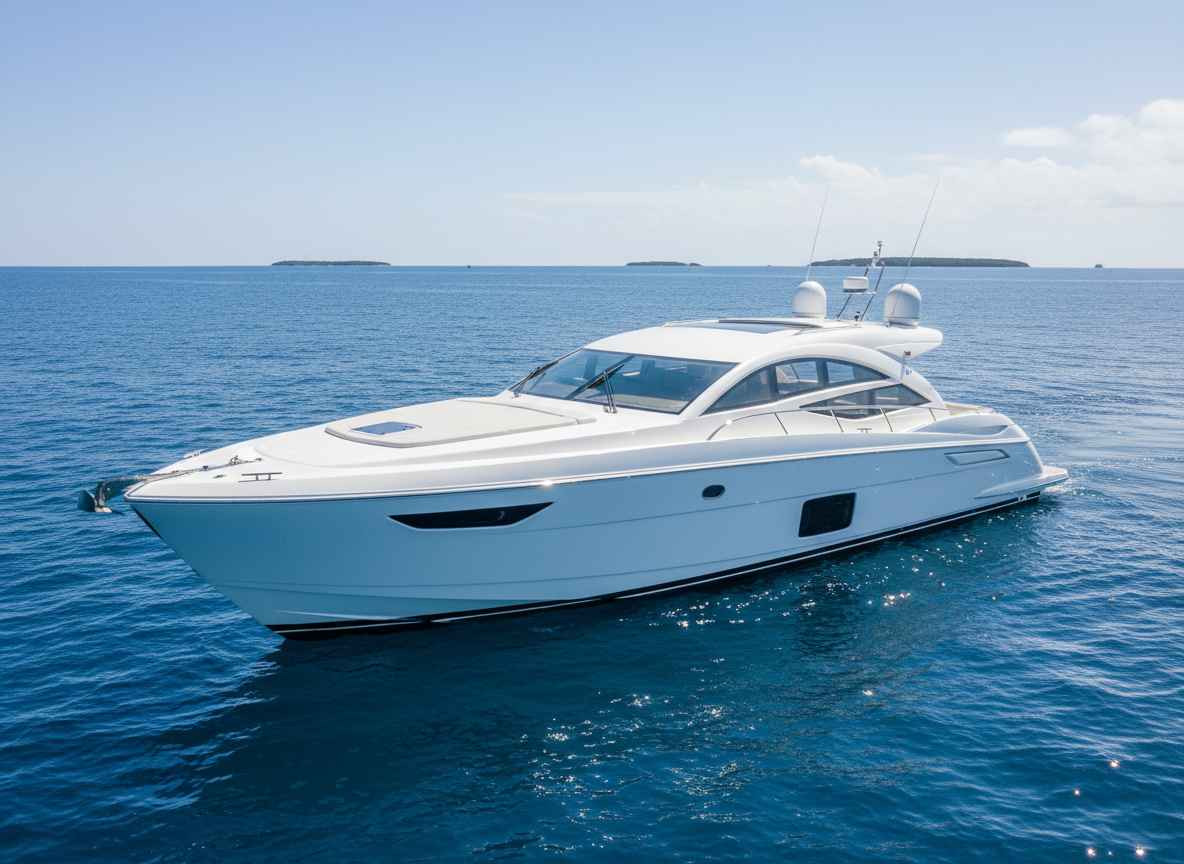 Luxury speedboat with ceramic coating — mirror-like gloss on water