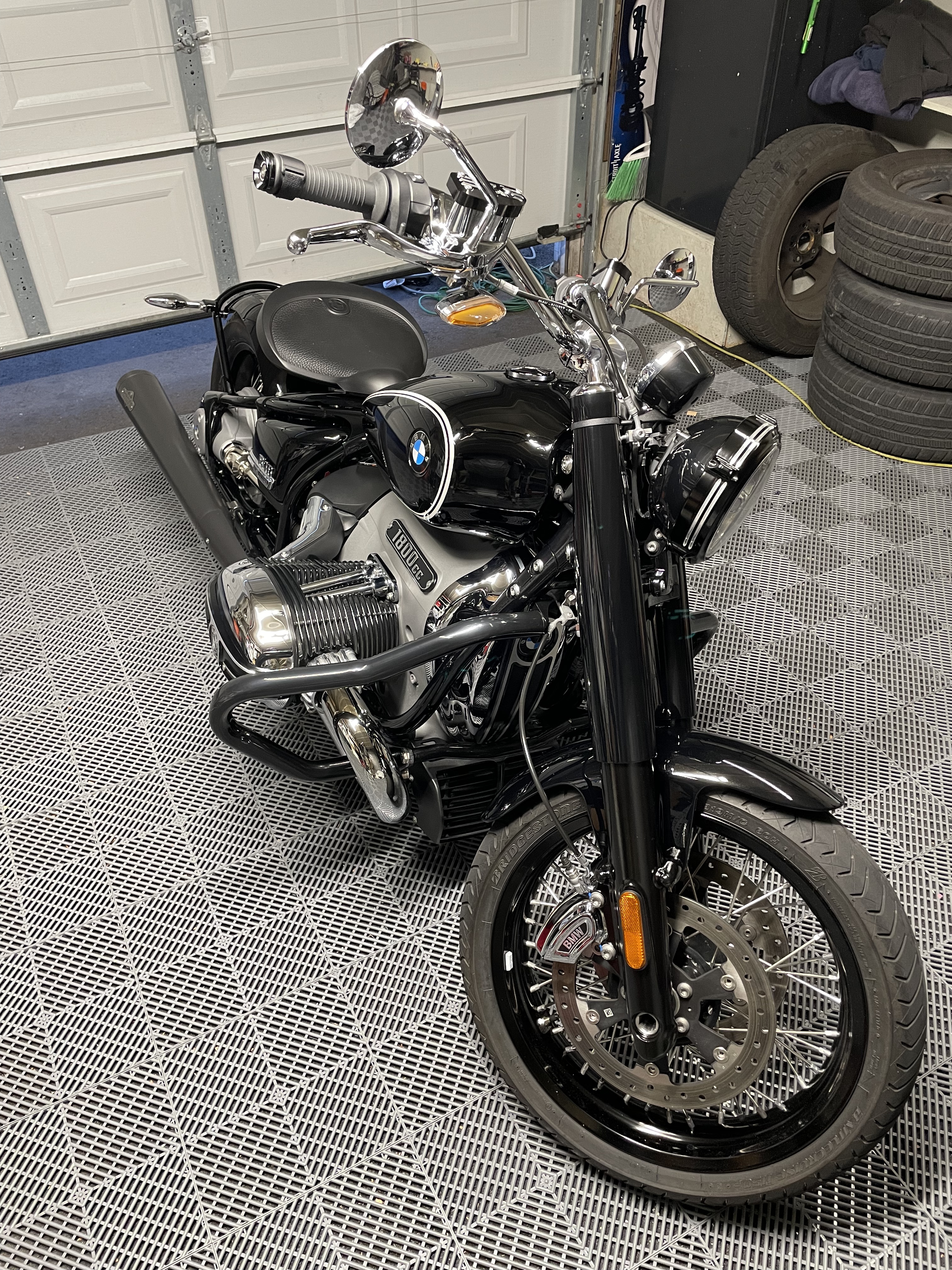 BMW R18 motorcycle - front angle, polished chrome and ceramic coated paint
