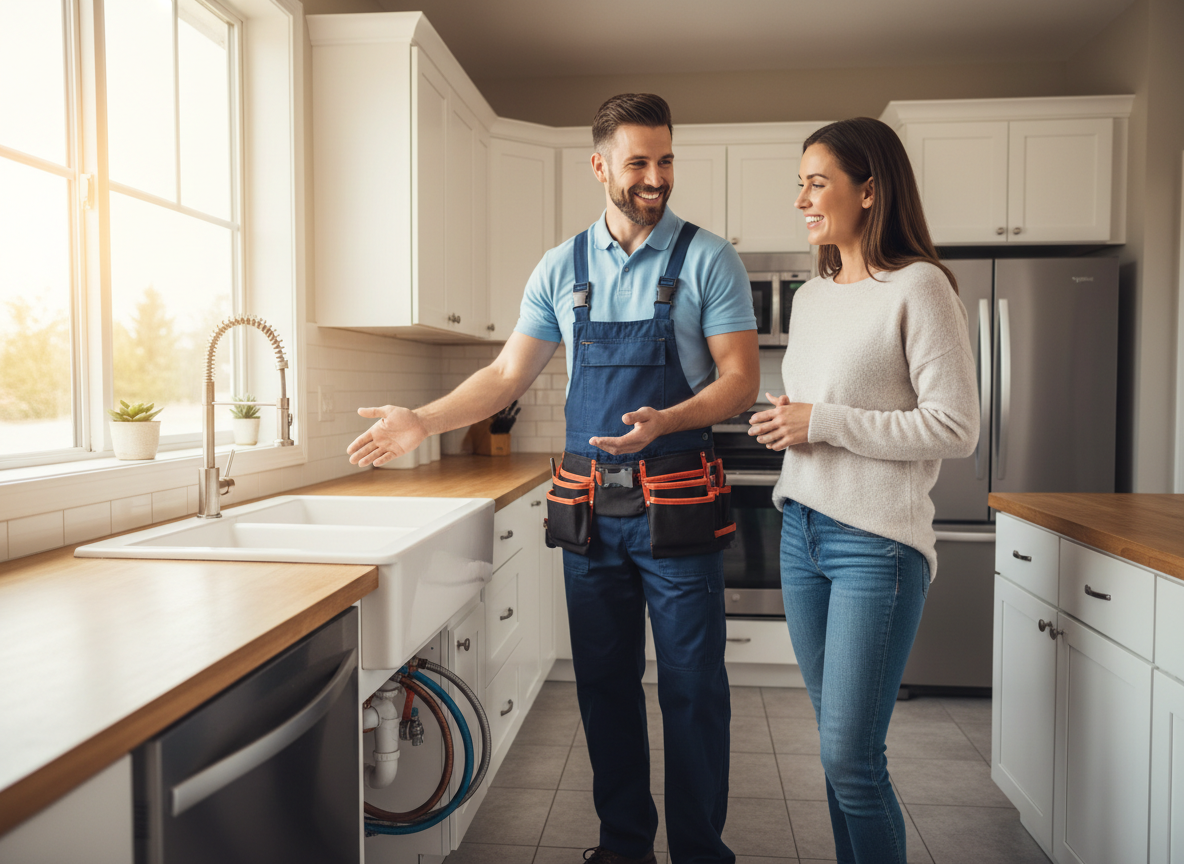 NoBull plumber helping a homeowner
