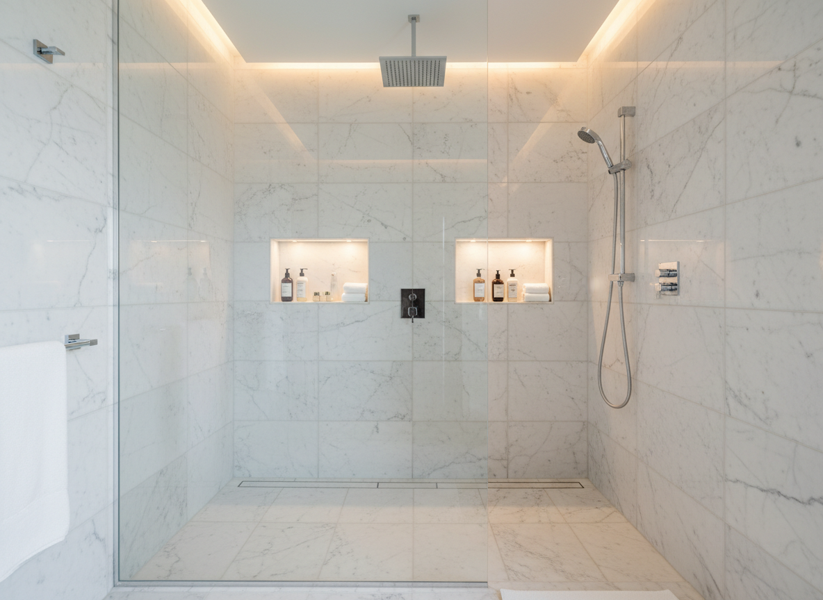 A high-end shower with premium amenities