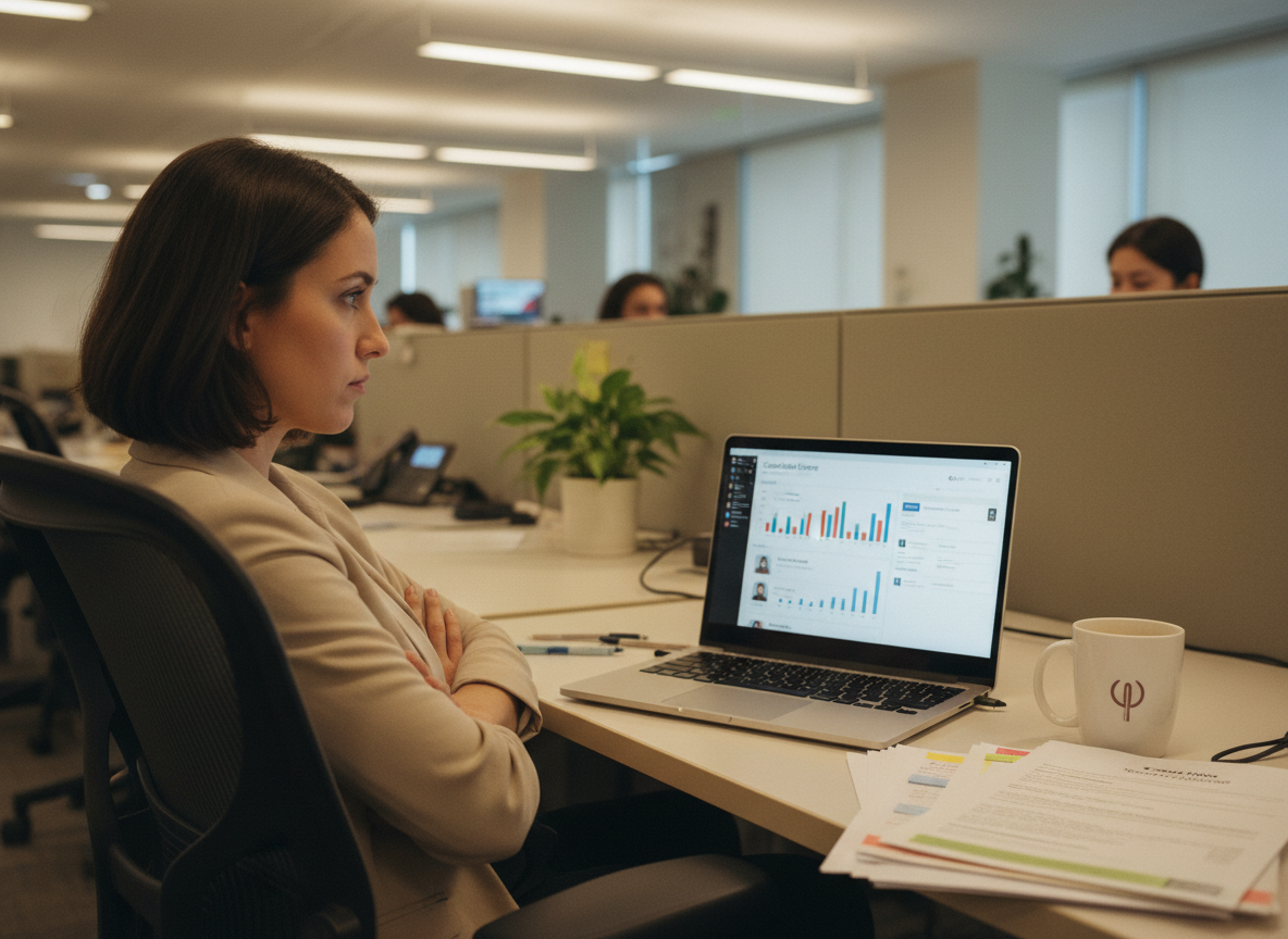 Recruiter looking skeptically at a black-box candidate score on screen