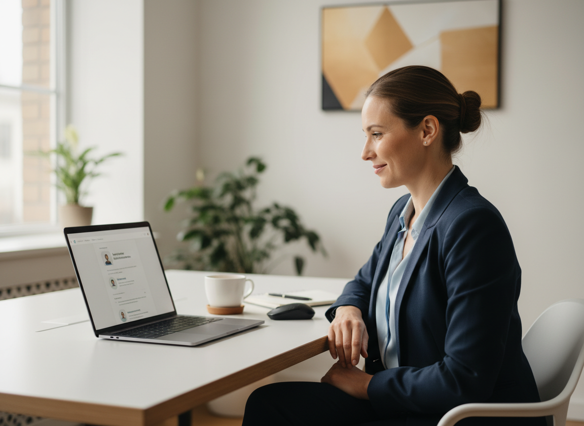 Recruiter working efficiently at a clean, organized modern desk