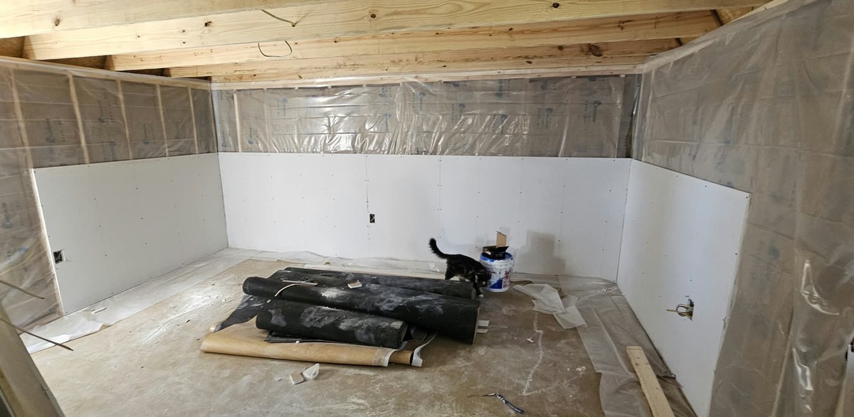 Drywall installation progress