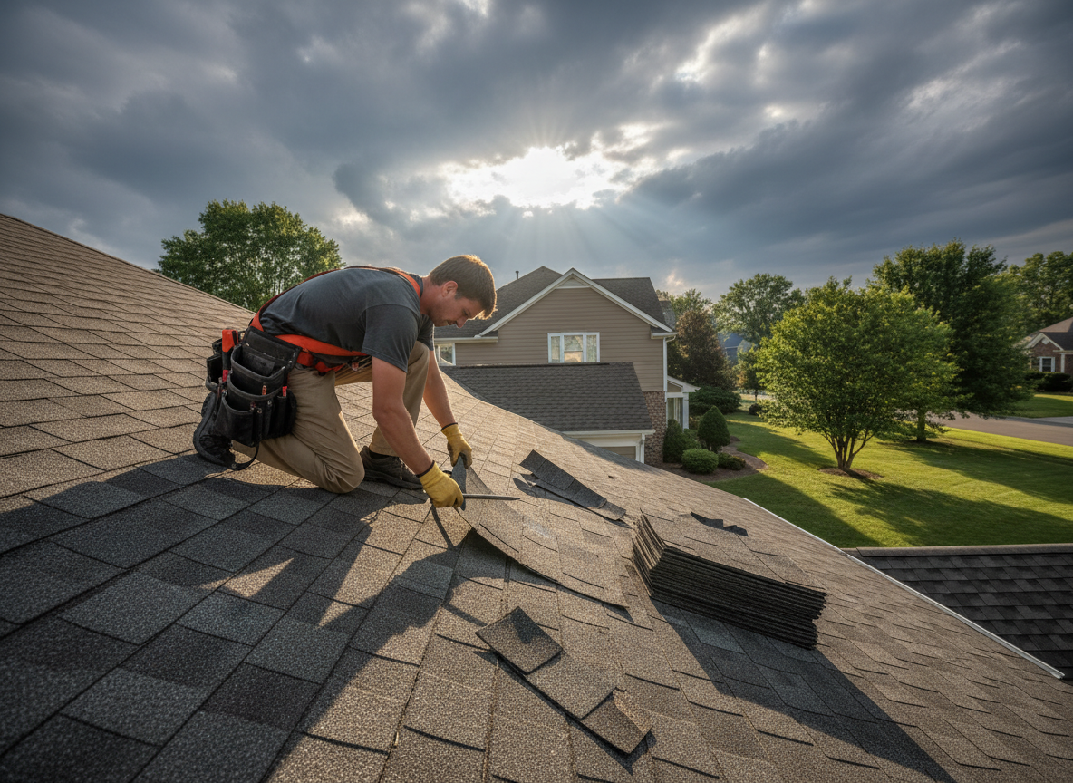 Storm damage repair on residential roof Pittsburgh PA
