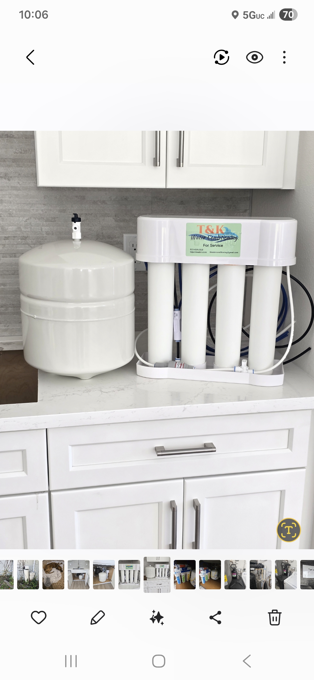 T&K Water Conditioning reverse osmosis drinking water system on kitchen countertop in Tampa Bay home