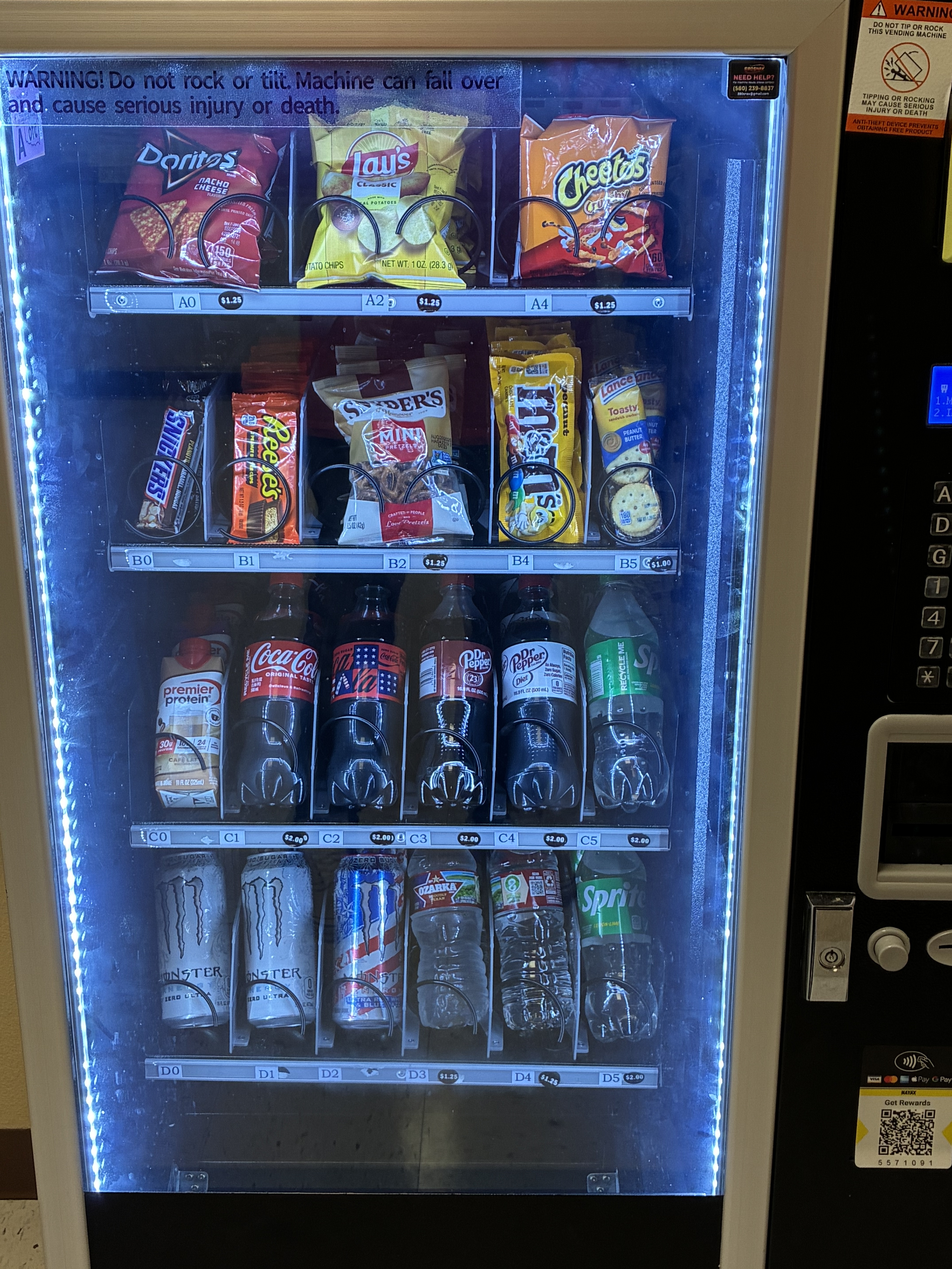 Close-up of vending machine product rows