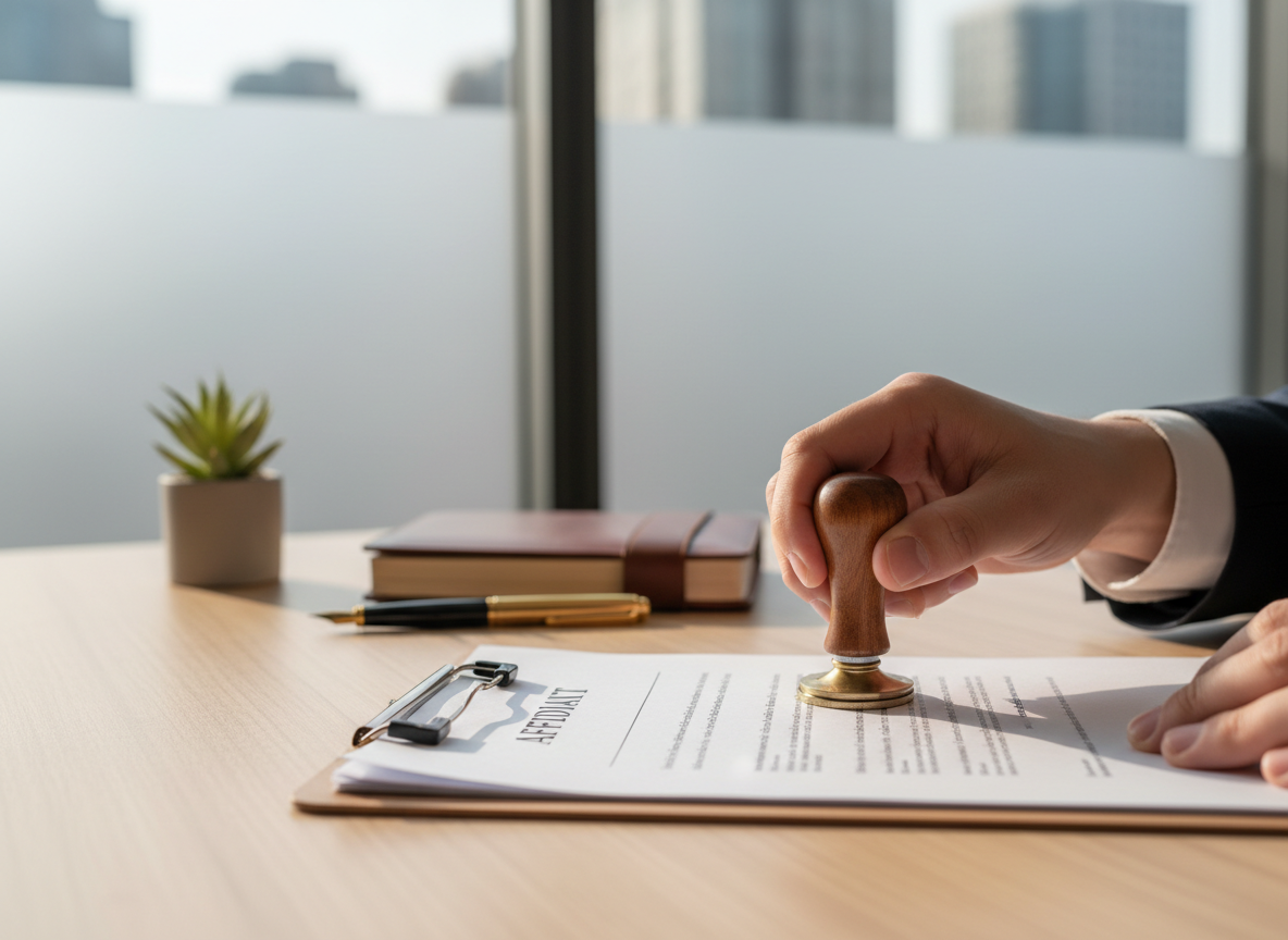 Professional notary services with official documents and stamp