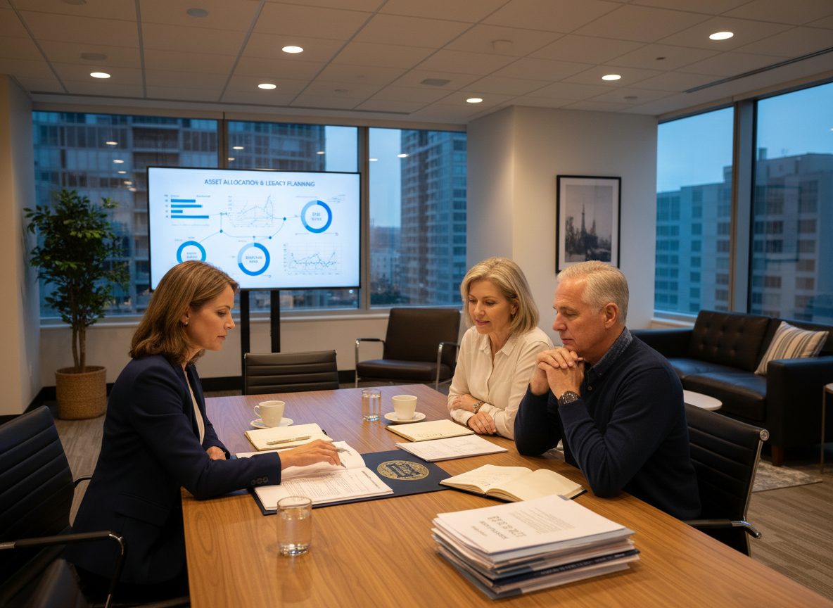 Estate planning consultation with financial advisor and clients