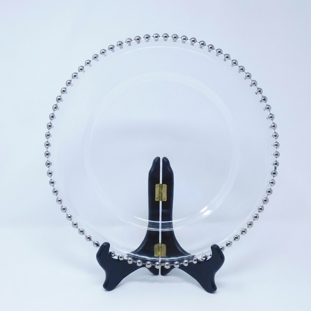 Glass Silver Bead Charger Plate 13"