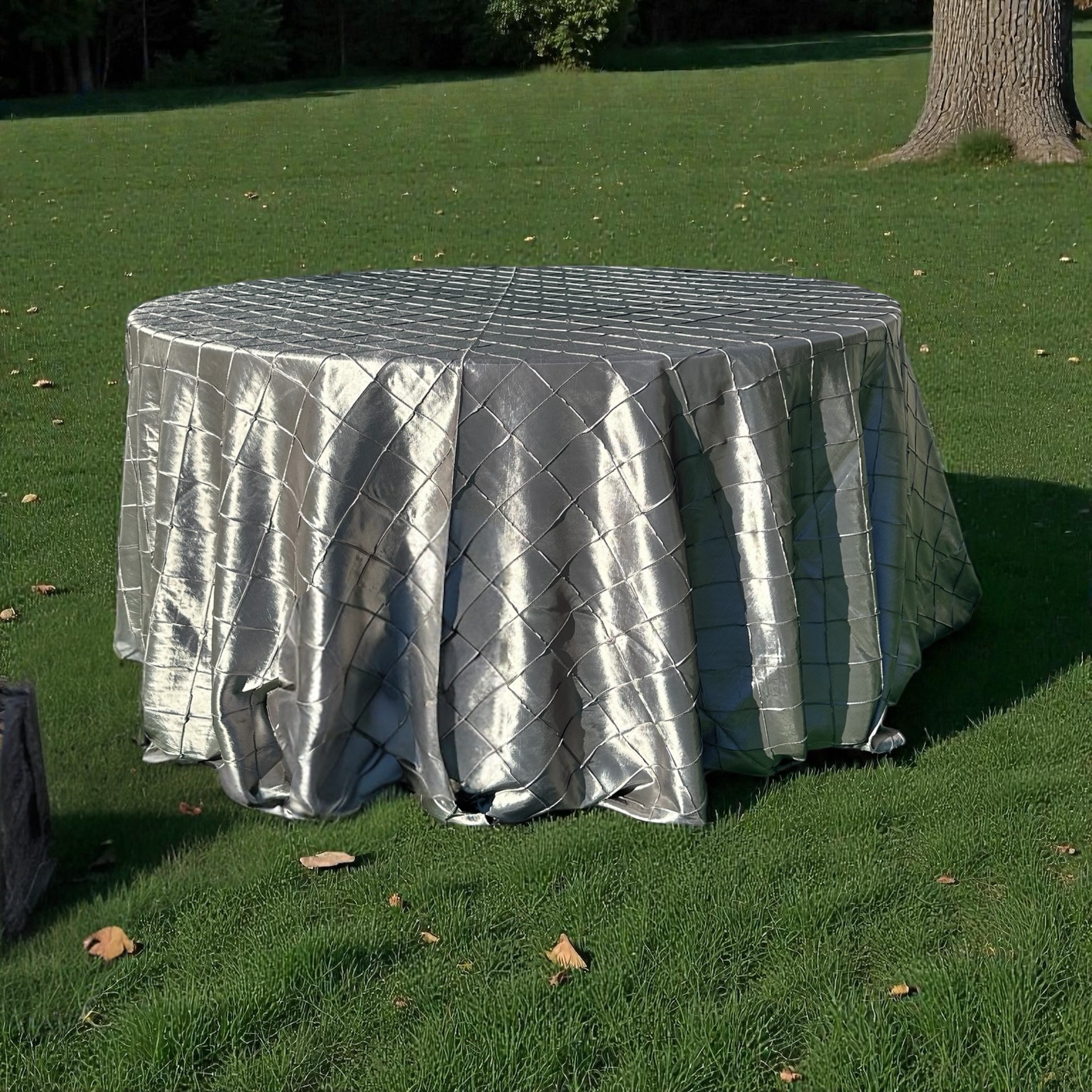 Pintuck Tablecloth 132" — Charcoal Grey