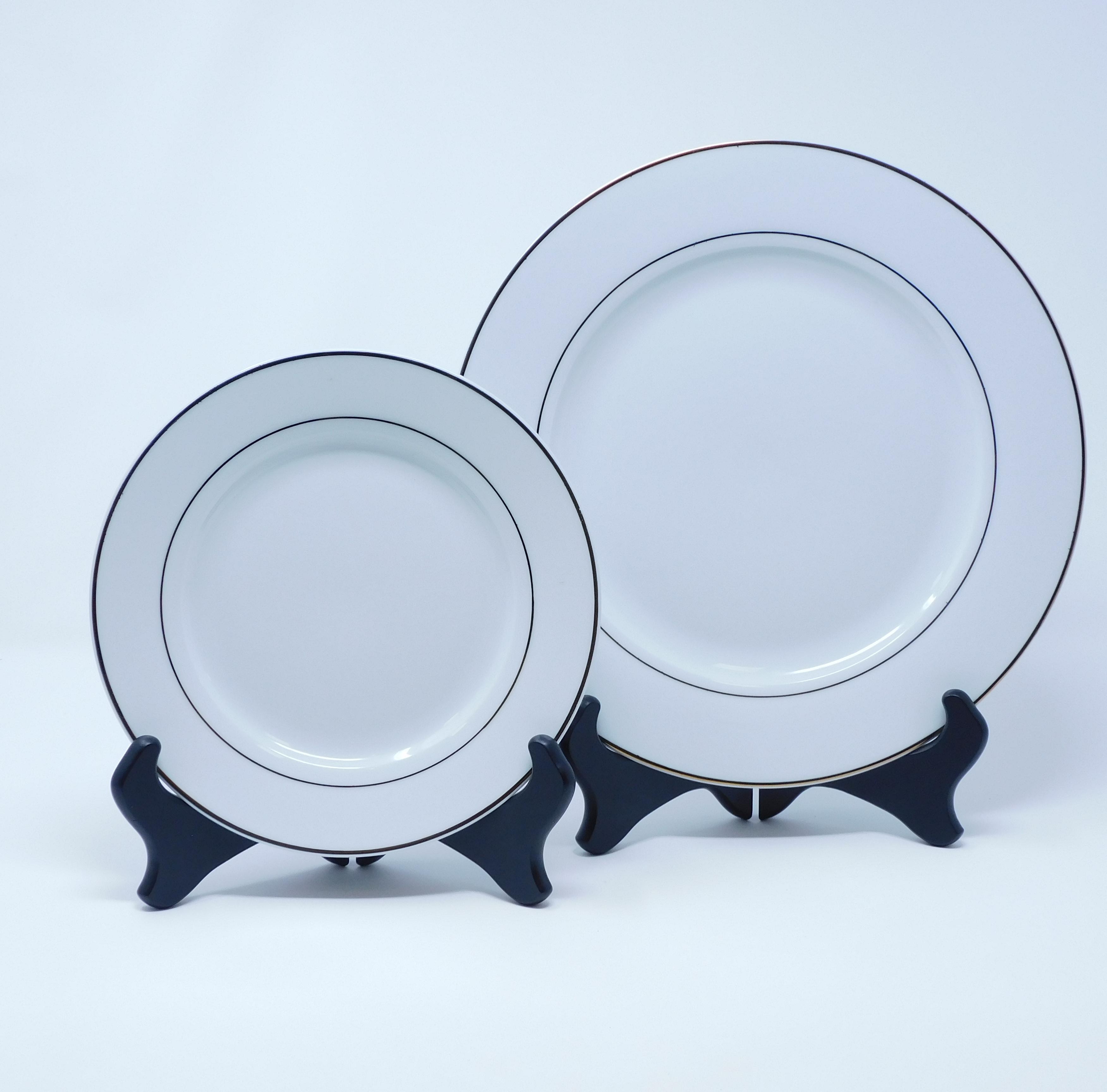 White Ceramic Plates — Gold Rim