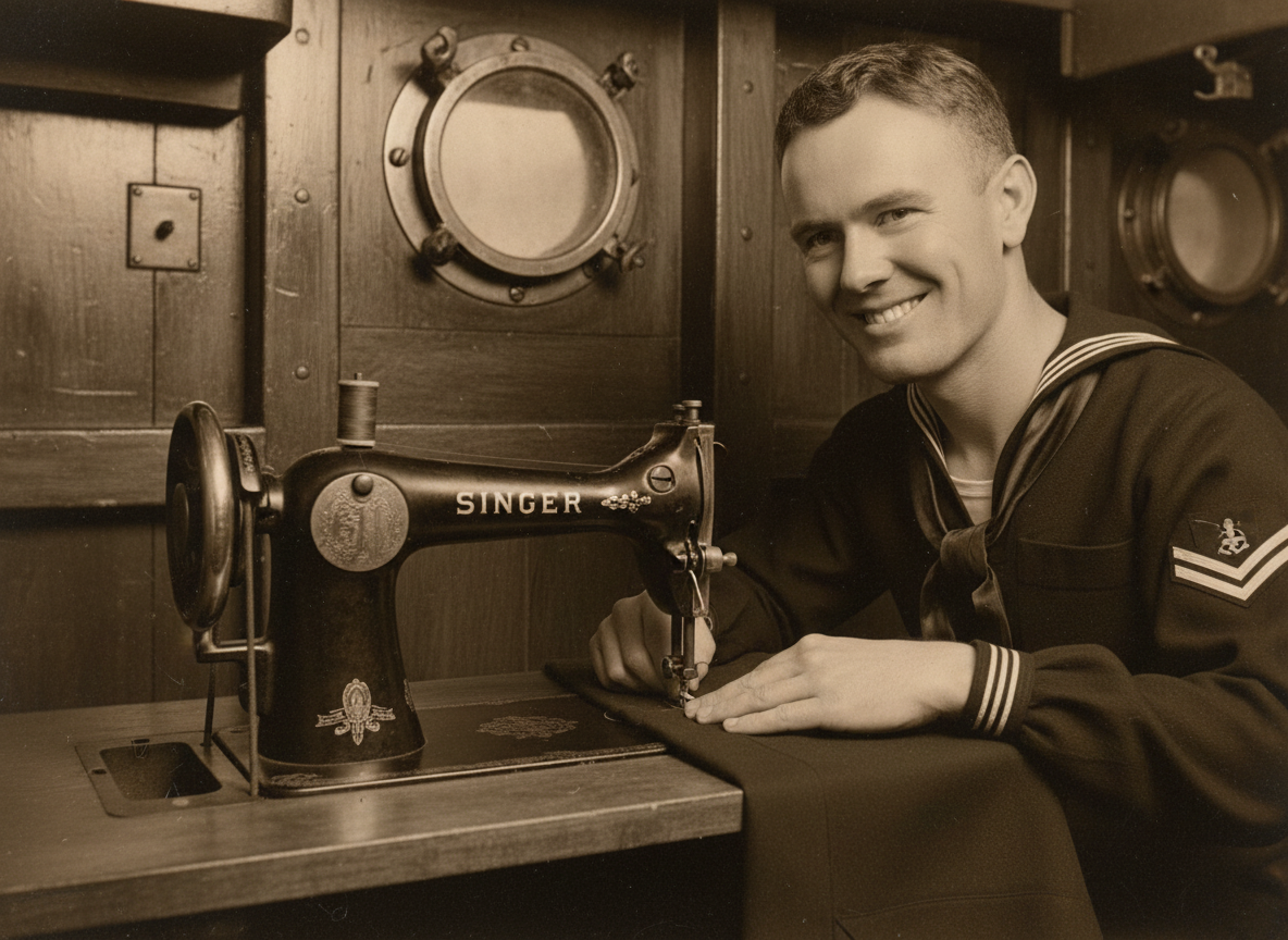 Steve Springer's grandfather — ship tailor aboard a WWII aircraft carrier