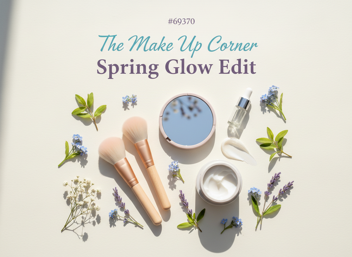 Spring beauty flatlay with pastel accents for a seasonal glow reset