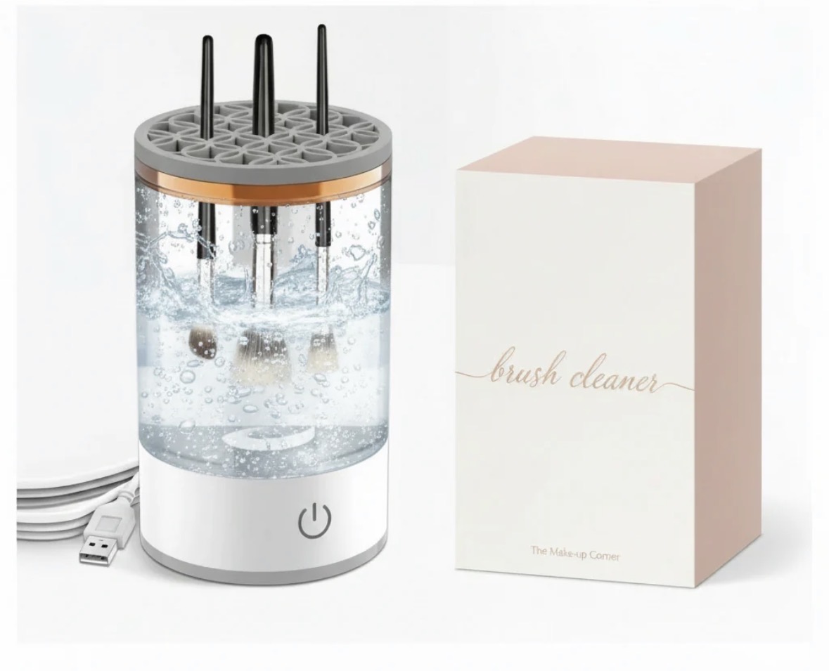 Automatic rotating makeup brush cleaner