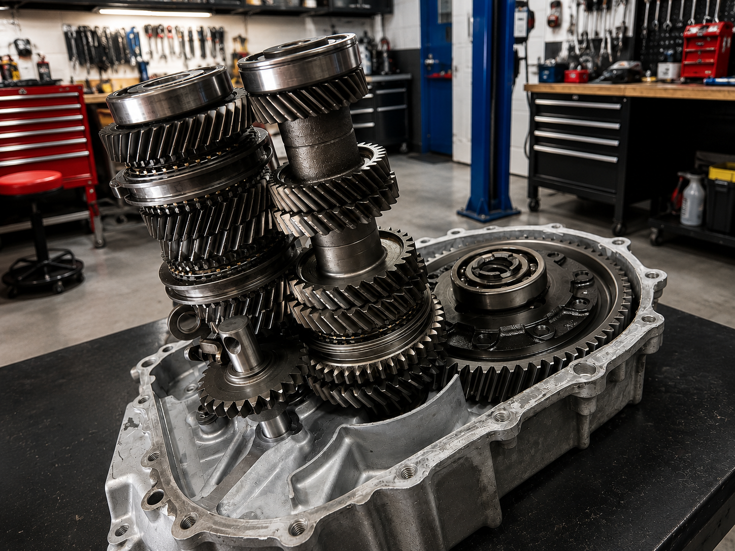 Transmission rebuild with exposed gears at J&J Imports