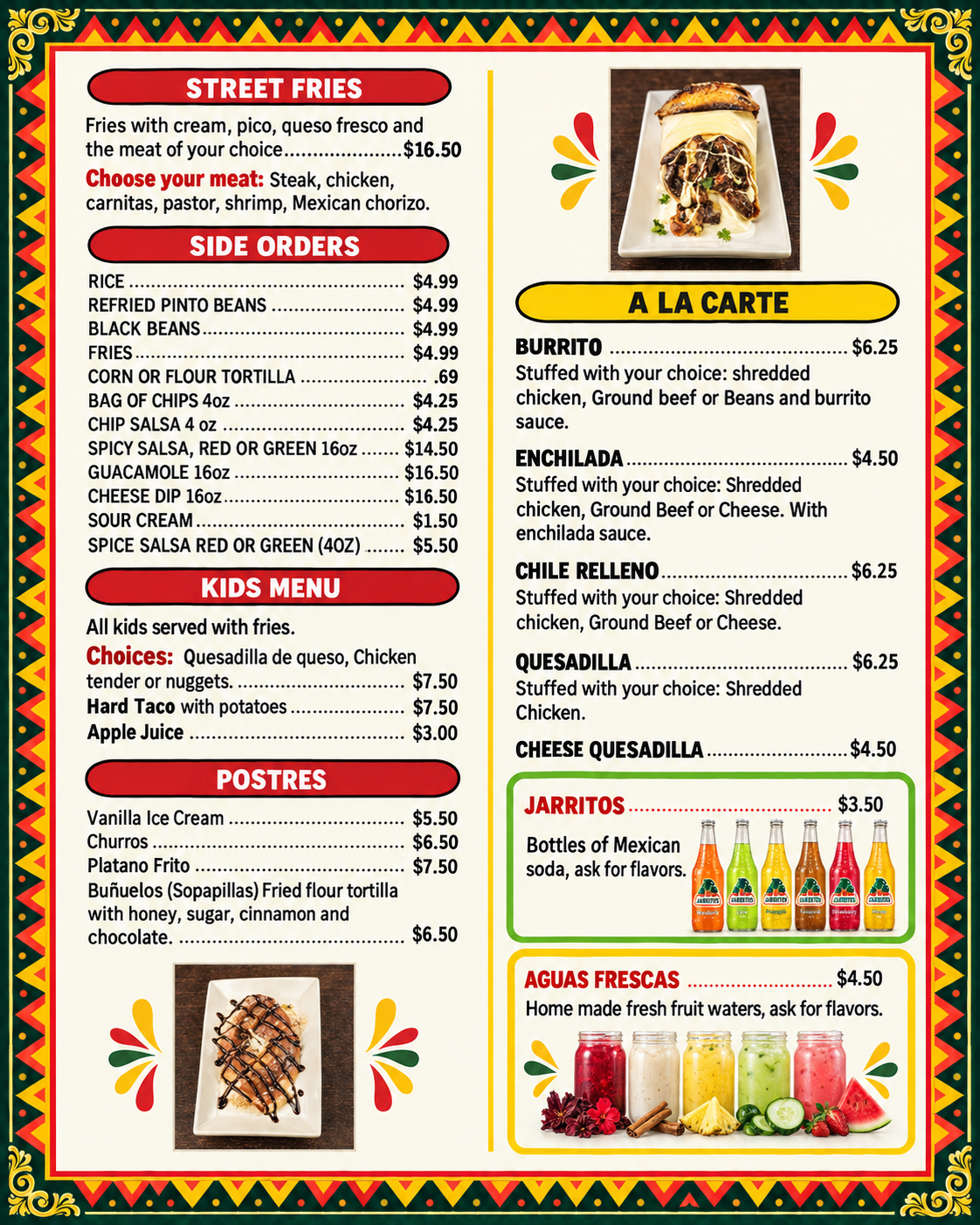 Gio's Mexican Food – Street Fries, Sides, Kids Menu, Desserts & A La Carte