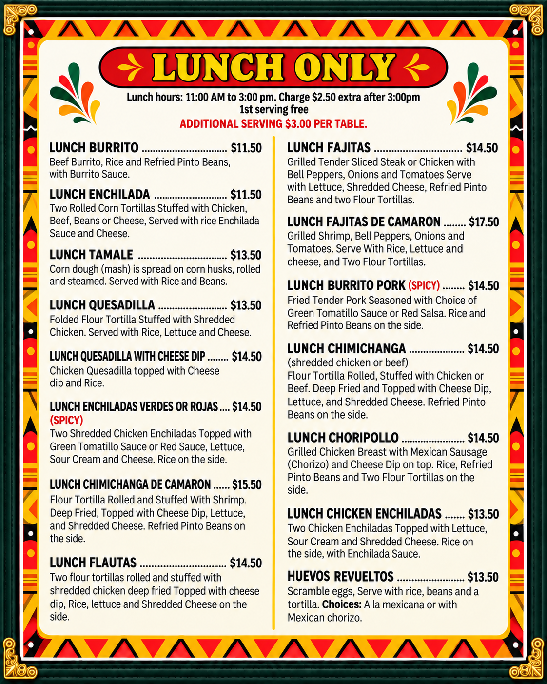 Gio's Mexican Food – Lunch Only Menu