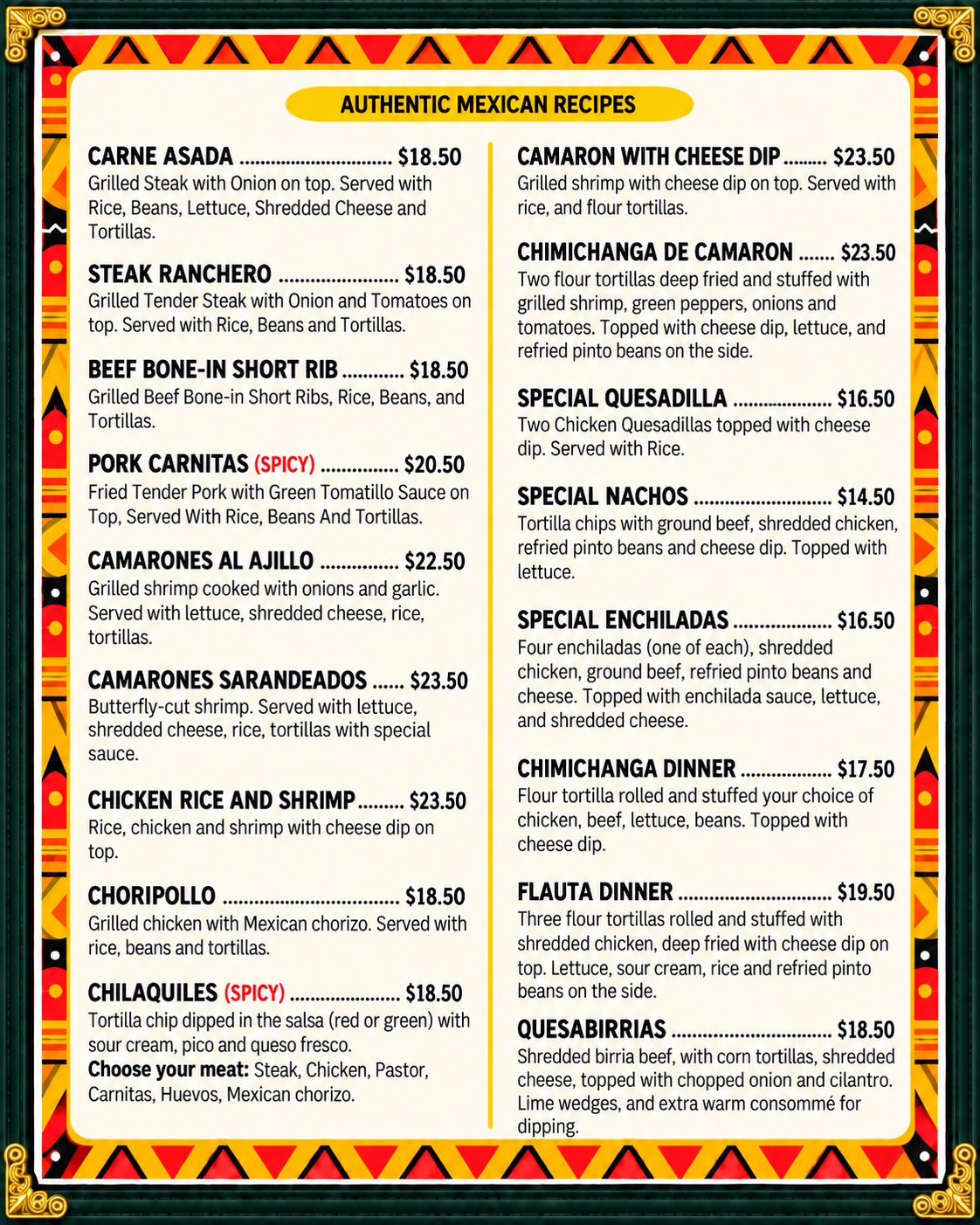 Gio's Mexican Food – Authentic Mexican Recipes Menu