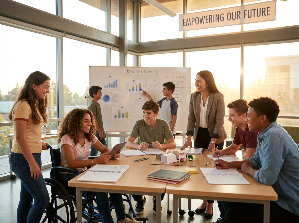 Teens working with a mentor on transition planning